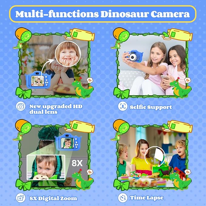 Kids Camera Toys for 3-8 Year Old Girls Boys, 48MP Dual Lens 1080P Toddler Camera for Kids with 64GB SD Card, Kids Digital Video Camcorder Selfie Camera Christmas Birthday Gifts