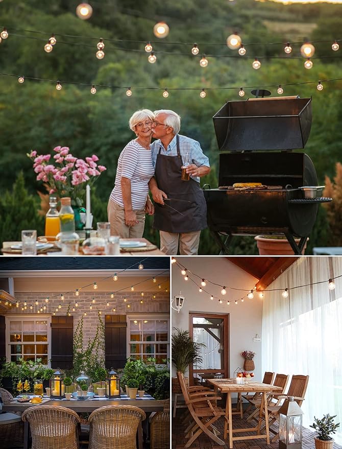 Brightown 60FT LED Outdoor Deck Lights - 2 Pack Patio Lights with 30 Shatterproof Clear Dimmable Edison Bulbs, Waterproof Connectable Hanging Lights for Outside Backyard Porch Party Christmas Decor