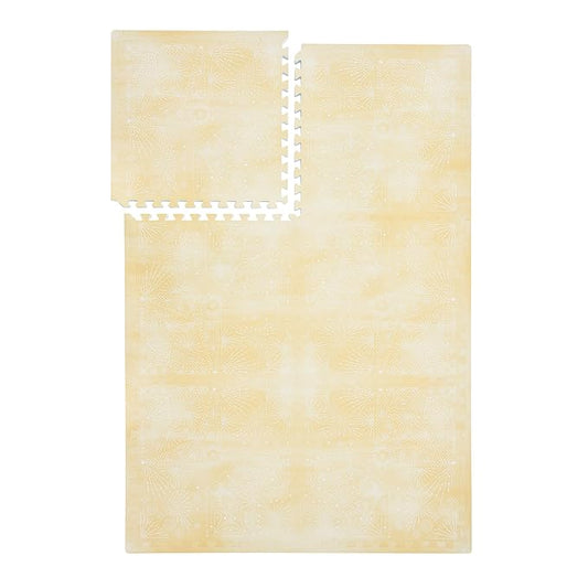 PopsyKosy Premium Exercise & Baby Foam Play Mats - Stylish & Large Non-Toxic Odorless Floor Mat - 6 Tiles - Spacious 6ft x 4ft - Peel-Resistant Reinforced - Soft Thick, Waterproof - Champagne Yellow
