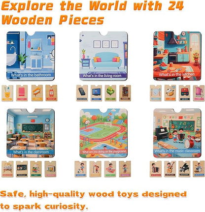 Wooden Peg Puzzle for Toddlers, Educational Peg Puzzles Montessori Toys, Scene Matching Preschool Education Learning Puzzle Toys for Gifts for 2 3 Years Boys Girls