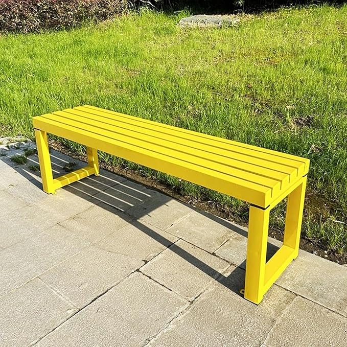 Weatherproof Metal Dining Bench, Outdoor Bench Backless Patio Bench 2-Person Farmhouse Bench Garden Bench for Kitchen, Living Room, Entryway(Yellow,47in)