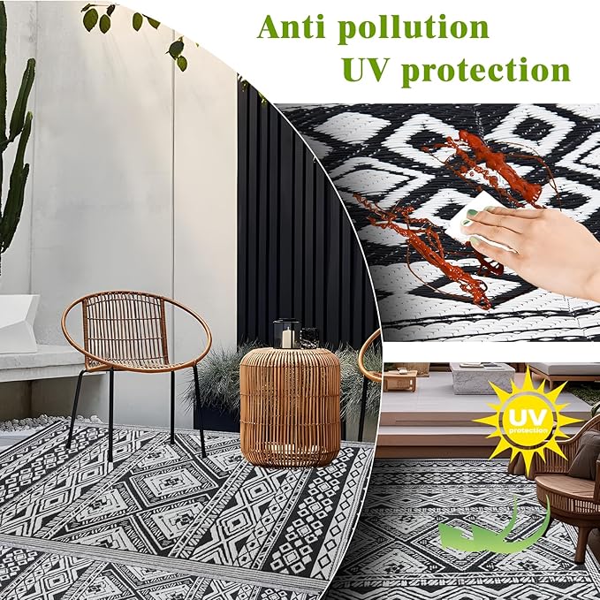 Outdoor Rug 6x9 ft Waterproof, Reversible Outdoor Plastic Straw Rug for Patios Clearance, Outdoor Area Rug Carpet RV Mat for Camping Backyard Deck Porch