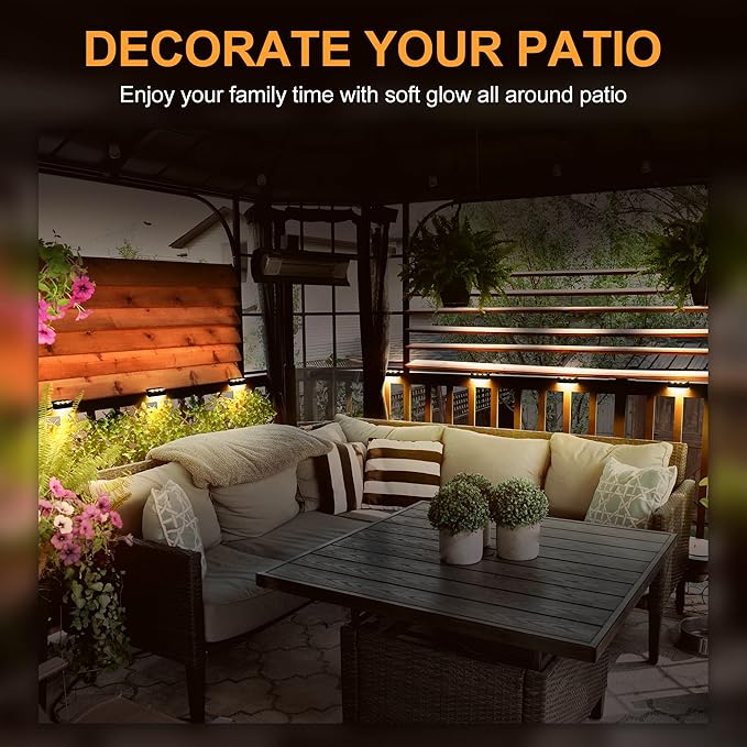 SOLPEX Solar Fence Lights, 6 LEDs Solar Lights Outdoor Waterproof Solar Powered for Deck, Stair, Front Porch, Balcony, Walkway, Garden, Yard, Patio, Pool Decor, IP65 Waterproof (12 Pack, Warm White)