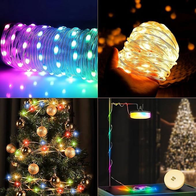 Camping String Lights, 4 in 1 Quick Storage 32.8FT Rechargeable Tent Lights with 6 Modes Hanging Waterproof Camp Lamp Camping Essentials for AwnTent Hiking Garden Bedroom Festival (Warm White)-2Pack