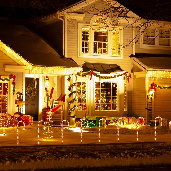 22" Candy Cane Lights Outdoor Pathway 2PK 24 PCS Candy Cane Christmas Decorations 8 Modes Solar Candy Cane Lights with Star Total 25FT Christmas Pathway Lights Outdoor for Xmas Yard Garden Walkway