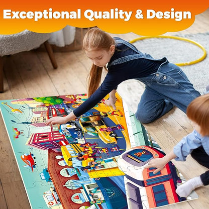 QUOKKA Giant Floor Puzzle for Kids Ages 4-6 – 2x3 Feet Extra-Thick 48 Pieces Toddler Puzzle Ages 3-5 – City Cars Educational Activity for Boys Girls – Premium Box with Sturdy Handle & Magnetic Closure