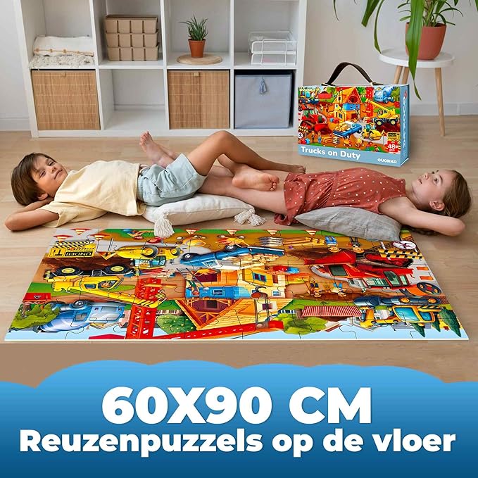 QUOKKA Giant Floor Puzzle for Kids Ages 4-6 – 2x3 Feet Extra-Thick 48 Pieces Toddler Puzzle Ages 3-5 – Construction Educational Activity for Boys Girls – Premium Box with Sturdy Handle & Magnetic