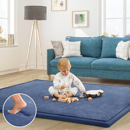 Baby Play Mat for Floor Tummy Time Nursery Rug Muscle Area Rug Playroom Rug Tatami 50 * 50" Memory Foam 1.3" Thick Crawling Mat For Babies,Toddlers, Infants, Kids,Floor Mat(Blue)