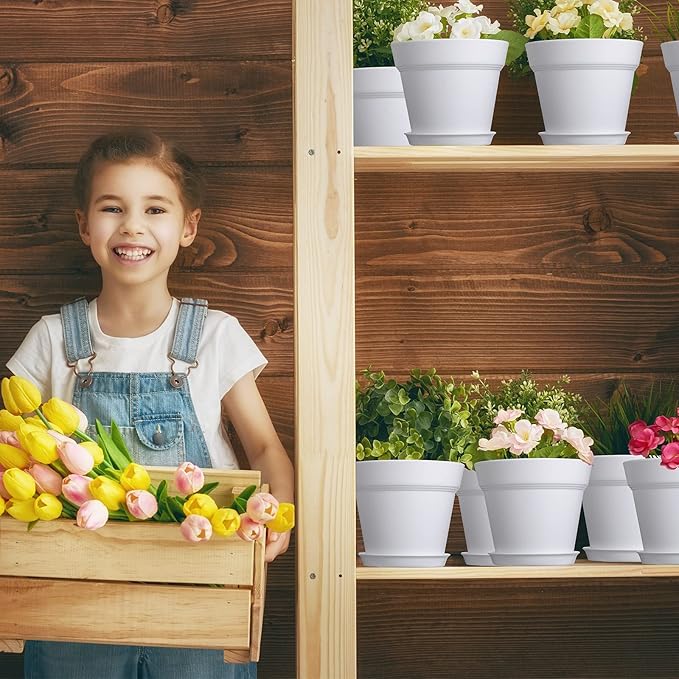 Mumufy 54 Pack 4 Inch Plant Pots Bulk Small Planter with Drainage Hole and Saucer Small Plastic Pots for Flowers Succulent Cactus and All House Indoor(White)