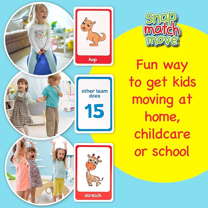 Animal Movement Cards, Exercise Cards for Kids - Play Fun Animal Matching Game - Snap, Memory, Matching & Go Fish. Movement Flash Cards for Home, Recess, & School Physical Education Equipment