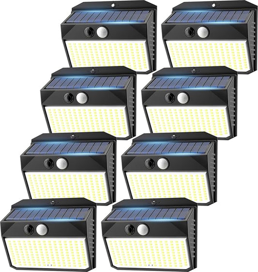 Solar Lights Outdoor, 150 LED, 8 Pack, Motion Sensor, IP65 Waterproof, 3 Lighting Modes, Solar Powered Light Fixture for House, Garden, Patio, Fence, Garage