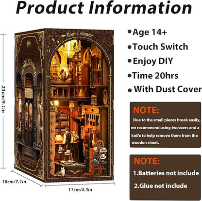 ISSEVE Book Nook Kit, DIY 3D Wooden Puzzle Dollhouse Booknook for Adults, Tiny Miniature House Kit Bookshelf Decor with LED Light and Dust Cover, Gifts for Family and Friends (Royal Seamer)
