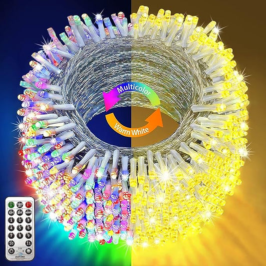 KNONEW 403ft 1000 LED Christmas Lights Color Changing String Lights Outdoor with 11 Modes for Xmas Tree Trunk Yard Porch Outdoor Wedding Party Decorations (Warm White to Multicolor)