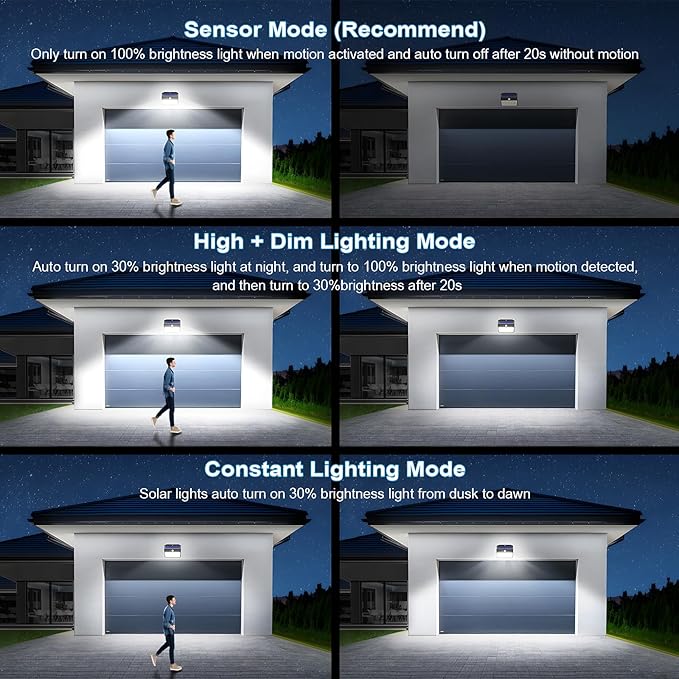 Solar Motion Sensor Fence Lights - Outdoor 4 Pack, 150 LED with 3 Modes, IP65 Waterproof, Solar Powered