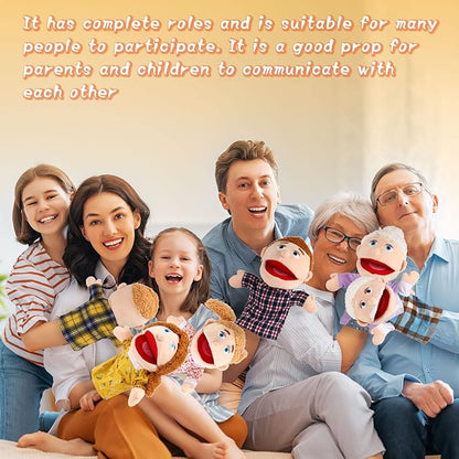 6 Pcs Family Hand Puppets 12 Inch Grandparents, Mom & Dad, Brother & Sister Plush Hand Puppet Toys Role-Play Toy Puppets for Kids Storytelling Imaginative Pretend Play Teaching Preschool(6 Family A)