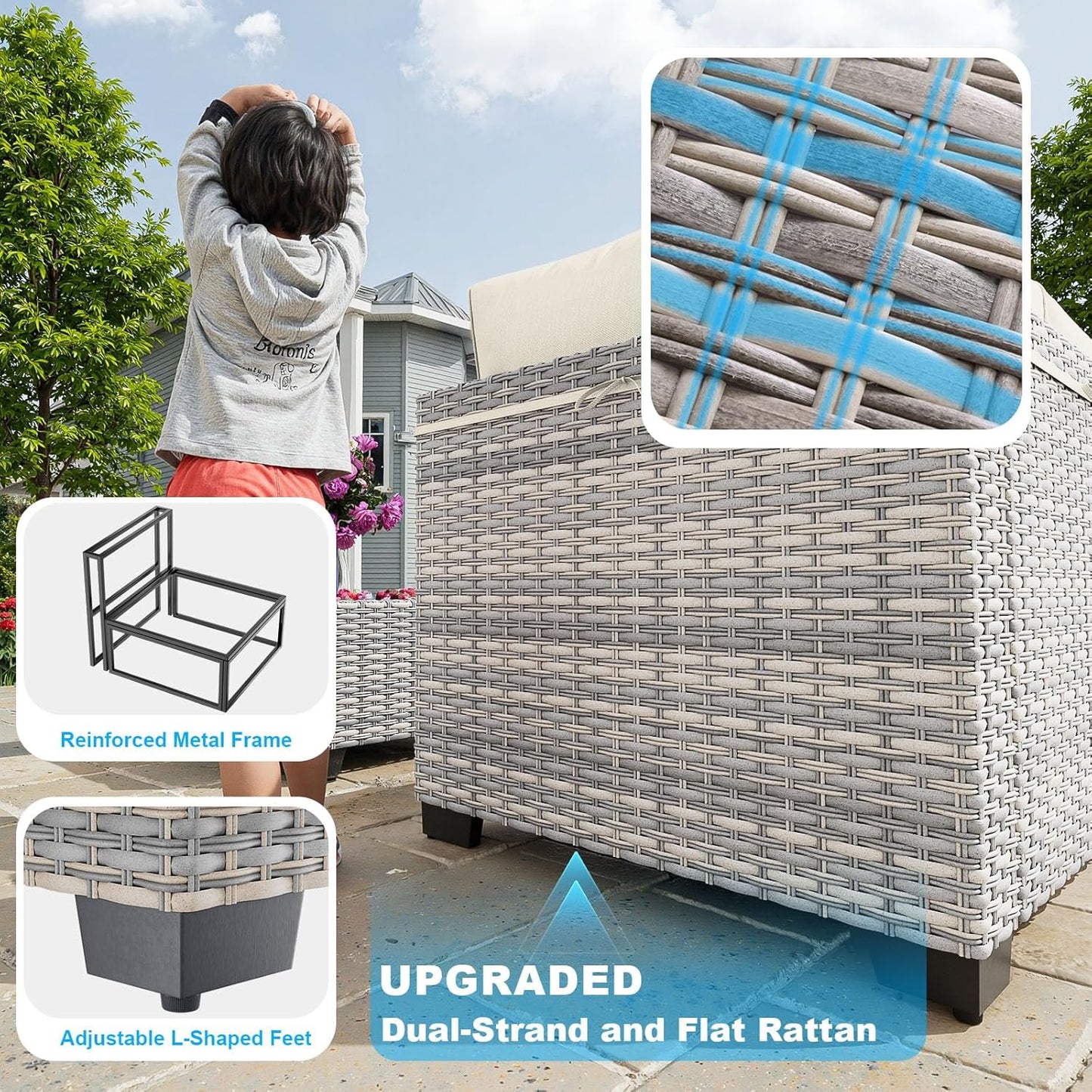 17-Piece Patio Furniture Set, Outdoor Patio Furniture with Swivel Chairs Set, Thick Cushions, Modular Patio Sofa, Dual-Strand Wicker Rattan, Rust-Resistant Frame, Ivory