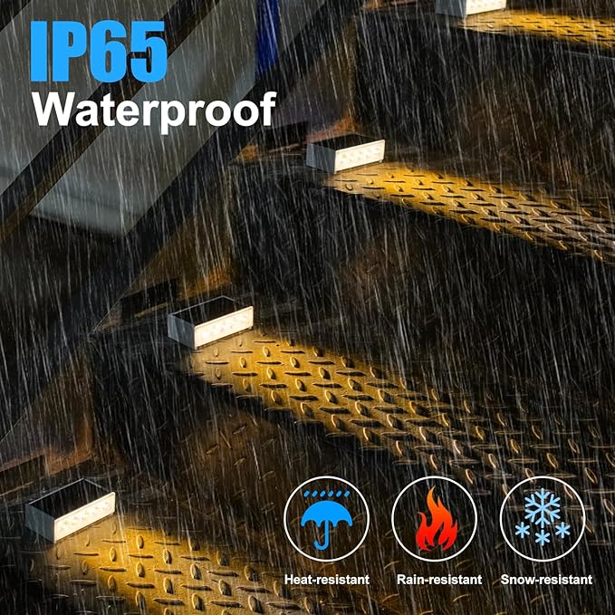 T-SUN Solar Step Light 3000K Solar Stair Lights Outdoor Waterproof LED Step Lights for Outside Stair Deck Pathway Patio Porch Warm White 6 Pack