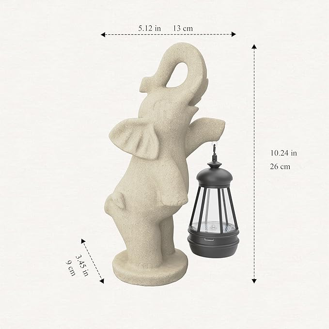 Solar Garden Statue 10 Inch Elephant Decor for Outside Yard Decoration Outdoor Unique Housewarming Gardening Birthday Gifts for Women Grandma