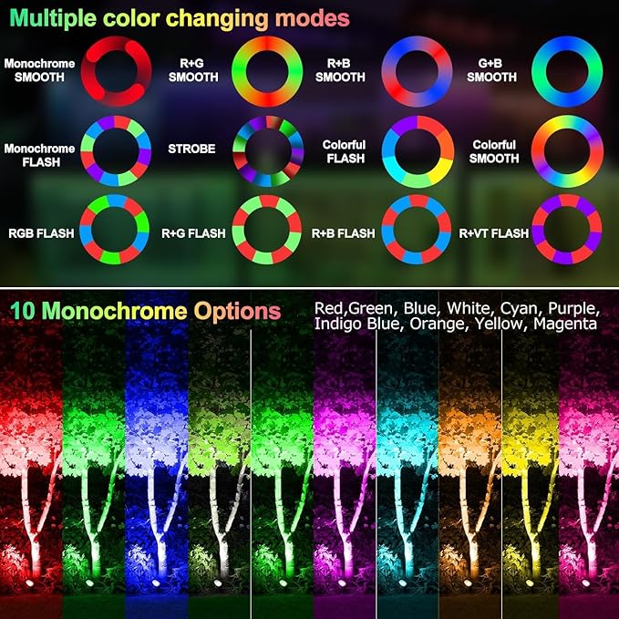 CLY 4-in-1 Solar Spot Lights Outdoor Color Changing, Solar Landscape Spotlights RGB Lighting IP66 Waterproof 45.93ft Cable Auto ON/Off Adjustable Garden Spotlight for Yard, Garden, Pool, Lawn, Statue