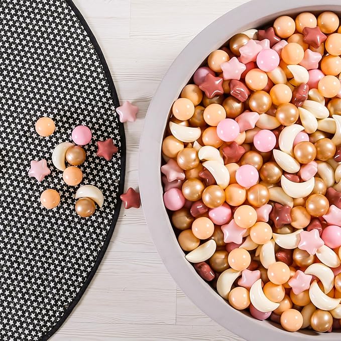 GOGOSO Ball Pit Balls Stars Moon Shapes Plastic Pitballs for Toddler Play Tent Baby Photo Props Kids Pool Water Toys Kiddie Pool Party Decor,Brown Pink, 100pcs