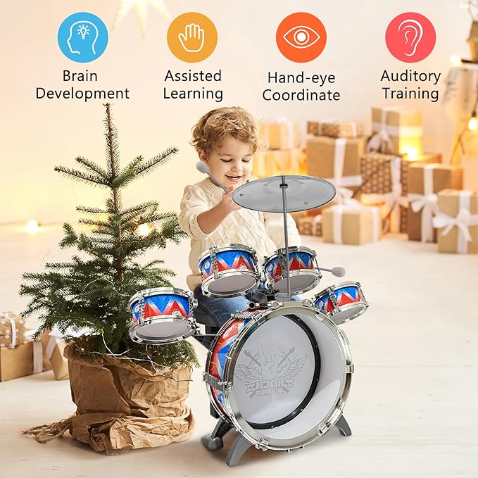 Toddlers Drum Set Kids Jazz Band Rock Kit for 3-5 Years Old Perfect Birthday Xmas Gift - Early Learning Musical Toy Set with Easy Assembly