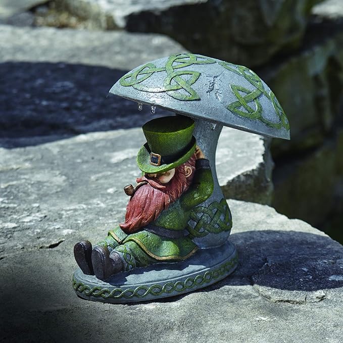Roman Garden - LED Leprechaun Sleeping Under Mushroom Garden Statue, 10" H, Irish Collection, Resin and Stone, Decorative, Garden Gift, Home Outdoor Decor, Durable, Long Lasting