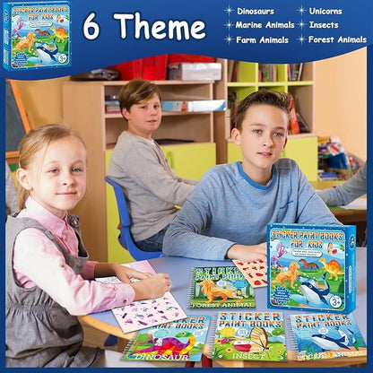 6 Pcs Paint by Sticker Books for Kids Ages 4-8 Sticker by Number Books Activity Book for Kids Ages 3-5 Sticker Puzzle Book Craft Art Toddler Girls Gift with Dinosaur Unicorn Forest Animal 48 Pictures