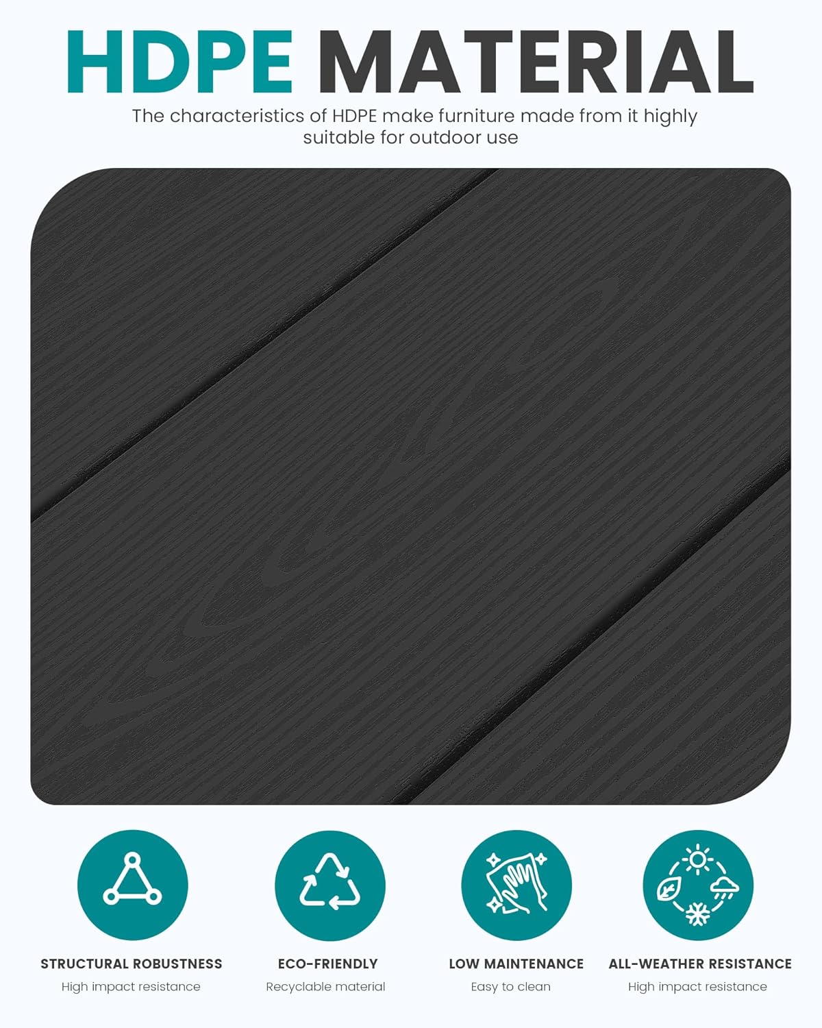 SERWALL HDPE Outdoor Coffee Table, All-Weather Patio Coffee Table, Rectangle Adirondack Outdoor Table Fits with Outdoor Sectional Couch for Outside Deck Porch Lawn, 37.8" x 22.8", Black