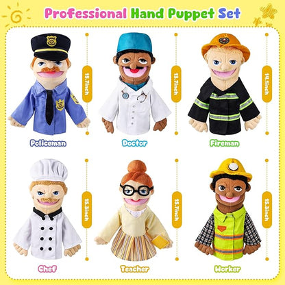 6 Pcs Role Play Hand Puppets Profession Worker Entrepreneur Plush Toys Role-Play Toy Puppets for Kids Storytelling Imaginative Pretend Play Teaching Preschool(Essential Workers)