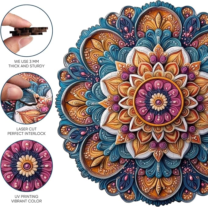 Jiroinlly Wooden Jigsaw Puzzles, Mandela Wooden Puzzles for Adults 200 Pcs, 11.4'' x 11.4'' Luxurious Shaped Wood Puzzle, Beautiful Package, Best Gift for Adults and Kids, Family Game