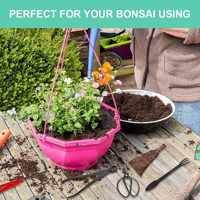 Voilamart 12 Pcs Gardening Bonsai Tool Sets Carbon Steel Garden Plant Trimming Kit Scissor Cutter Shear Heavy Duty Nylon Case Outdoor Entrenching Tools