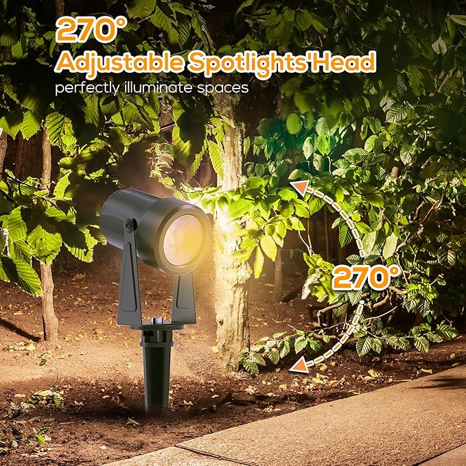 SUNTHIN Outdoor Landscape Lighting with Remote, RGBW Color Changing Spot Uplights, IP65 Waterproof & Connectable, 6 Pack