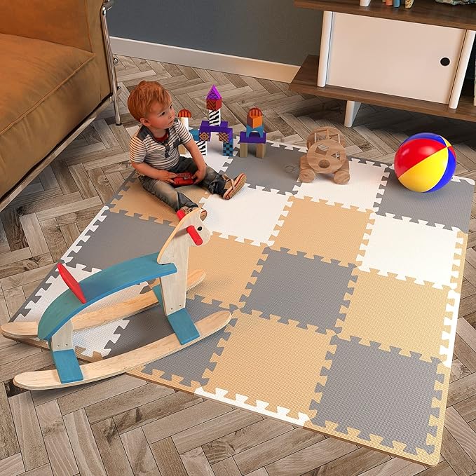 Angels Soft Foam Baby Play Mats Tiles 32 pcs Set covers over 46x46- Playmat Multi Use, Create & Build A Safe Area Interlocking Jigsaw Puzzle eva Non-Toxic Floor for Toddler Infant Kids Toy Room & Yard