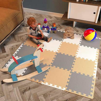 Angels Soft Foam Baby Play Mats Tiles 32 pcs Set covers over 46x46- Playmat Multi Use, Create & Build A Safe Area Interlocking Jigsaw Puzzle eva Non-Toxic Floor for Toddler Infant Kids Toy Room & Yard