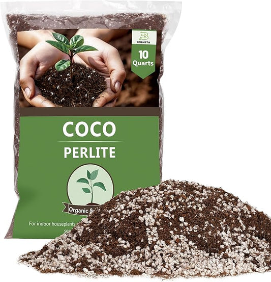 Coco Coir Perlite Mix - Retain Moisture, Improve Drainage & Aeration - Coco Peat Perlite Potting Mix, Loose Organic Potting Soil for Indoor Plants, 10 Quarts