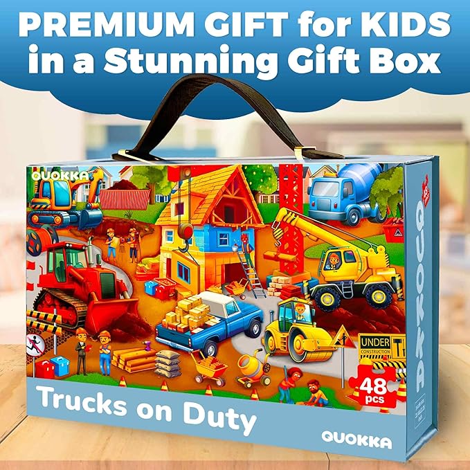 QUOKKA Giant Floor Puzzle for Kids Ages 4-6 – 2x3 Feet Extra-Thick 48 Pieces Toddler Puzzle Ages 3-5 – Construction Educational Activity for Boys Girls – Premium Box with Sturdy Handle & Magnetic