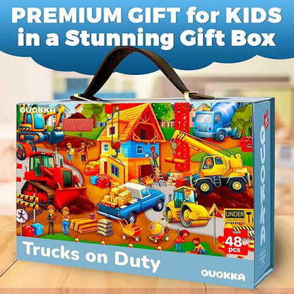 QUOKKA Giant Floor Puzzle for Kids Ages 4-6 – 2x3 Feet Extra-Thick 48 Pieces Toddler Puzzle Ages 3-5 – Construction Educational Activity for Boys Girls – Premium Box with Sturdy Handle & Magnetic