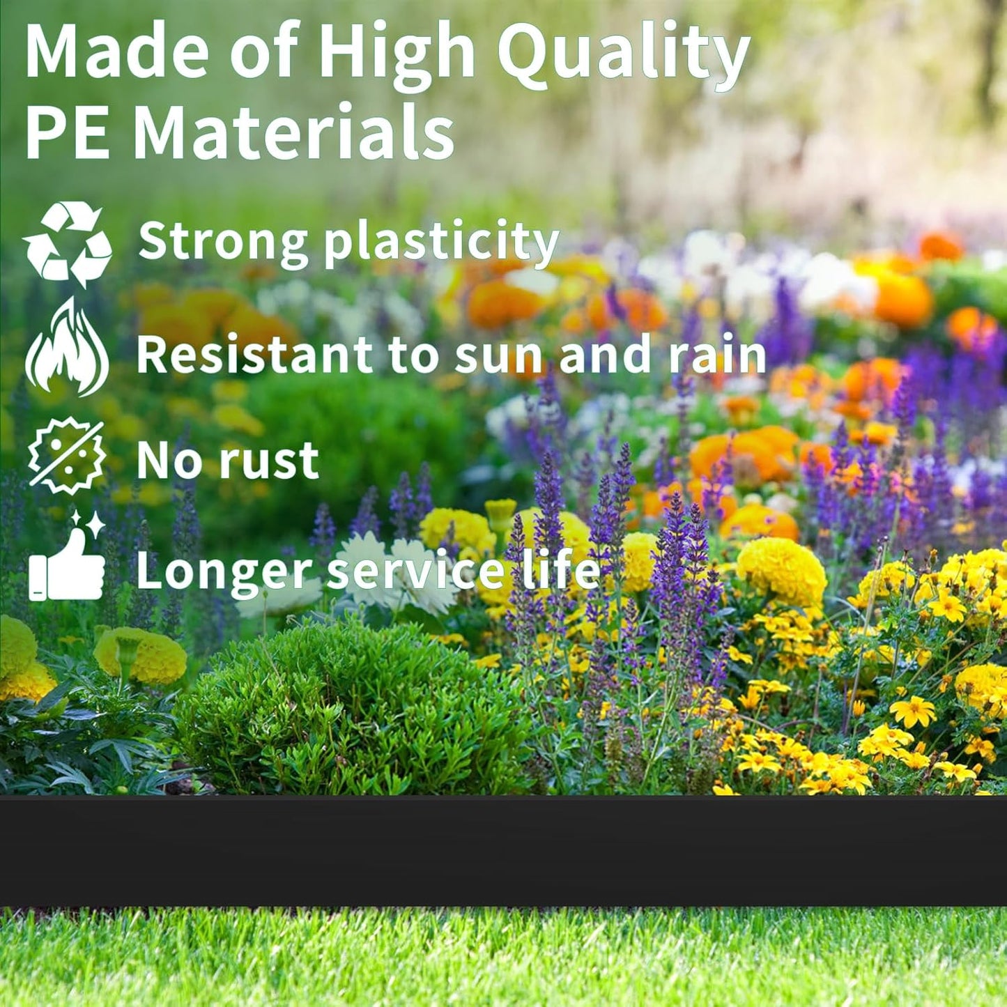 2 in x 40 Ft Garden Landscape Edging, No Dig Garden Edging Border Kit with Spikes for Flower Bed Lawn Yard Grass Black