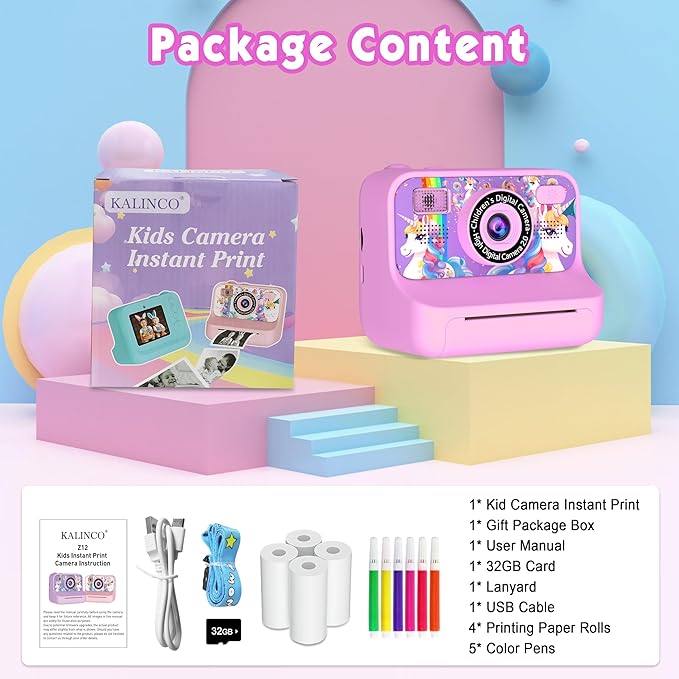 Kids Camera, Upgrade Kids Camera Instant Print, Front Rear Dual Selfie Digital CAM with 1080P Videos, Portable Travel Toy with Games and Music, Christmas Birthday Gift for Boys, Girls and Teens