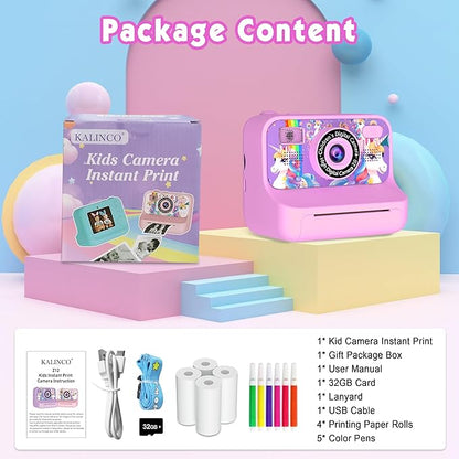 Kids Camera, Upgrade Kids Camera Instant Print, Front Rear Dual Selfie Digital CAM with 1080P Videos, Portable Travel Toy with Games and Music, Christmas Birthday Gift for Boys, Girls and Teens