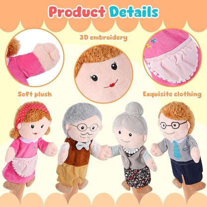 6 Pcs Family Hand Puppets 12 Inch Grandparents, Mom & Dad, Brother & Sister Plush Hand Puppet Toys Role-Play Toy Puppets for Kids Storytelling Imaginative Pretend Play Teaching Preschool(6 Family D)