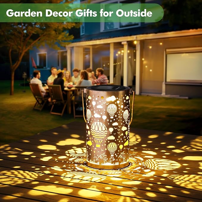 Fabuday Hot Air Balloon Outdoor Solar Lantern Waterproof - Hanging Solar Power Lights Led for Outside, Garden Decor for Patio, Porch, Balcony, Yard and Deck, Gardening Decorations Gifts for Women Mom