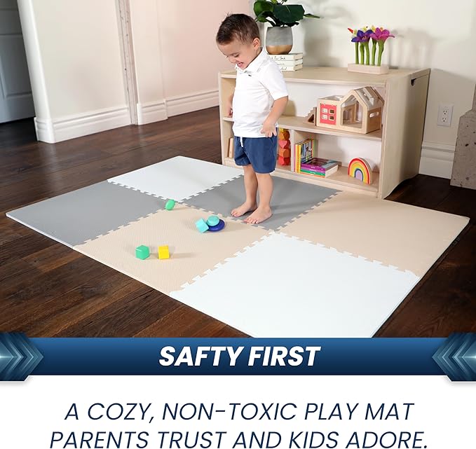 FlooringInc's Rainbow & Natural Harmony Playmat - Kid Safe Foam Floor Tiles with Removable Edges - 2'x2', 1/2" Thick (Earthy, 6 Tile Pack)