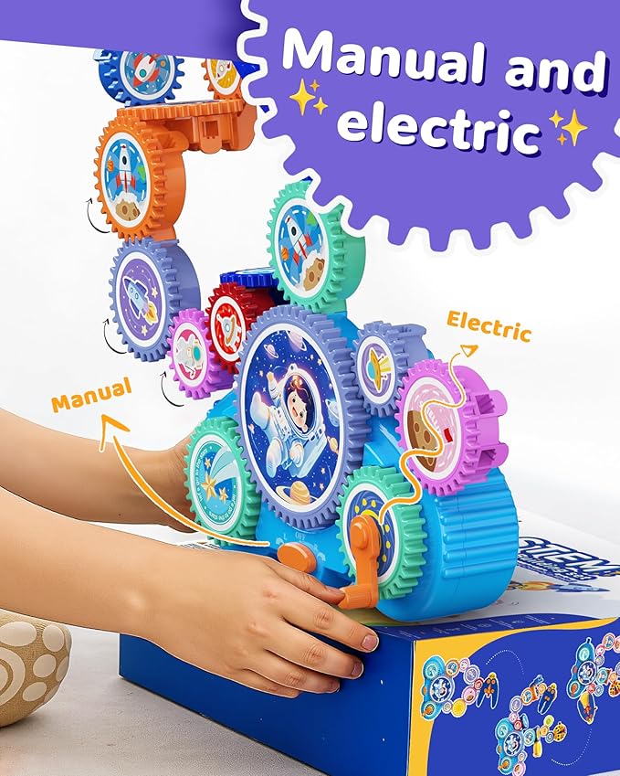 KOKODI Gear Building Toys for Kids, Electric & Manual Construction Set for Kids, Engineering Learning Kit for Ages 3-8 Years Old, Birthday Gifts & Preschool Educational Toys for Boys Girls