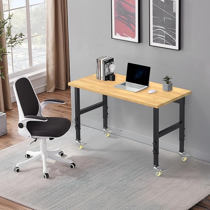 48''x24 Solid Wood & Heavy-Duty Work Bench Workbench, Adjustable Height Work Table, 2000 LBS Capacity Workstation Work Benches for Garage, Workshop, Repair Shop