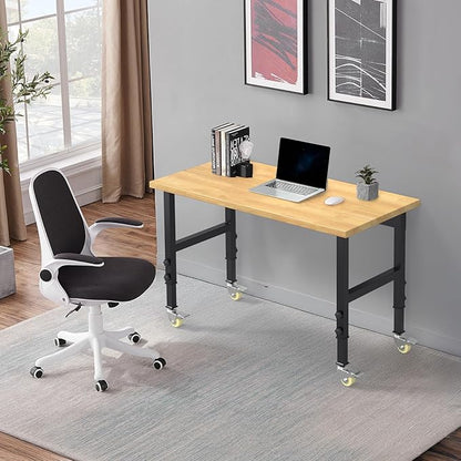 48''x24 Solid Wood & Heavy-Duty Work Bench Workbench, Adjustable Height Work Table, 2000 LBS Capacity Workstation Work Benches for Garage, Workshop, Repair Shop