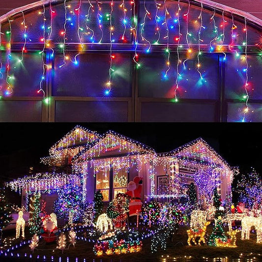 Led Christmas Lights Outdoor Christmas Decorations Hanging Light 400LED 8 Modes 75 Drops, Waterproof Outdoor Indoor Fairy Christmas Lights for Party, Holiday, Wedding Decorations (Multicolor)