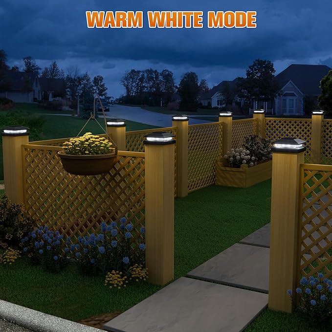 APONUO Solar Post Cap Lights for 4x4 Wood & Vinyl Posts, IP44 Waterproof Cool White LED 4x4 Post Solar Lights, Outdoor Garden Patio Yard Decor, 12 Pack (Black)
