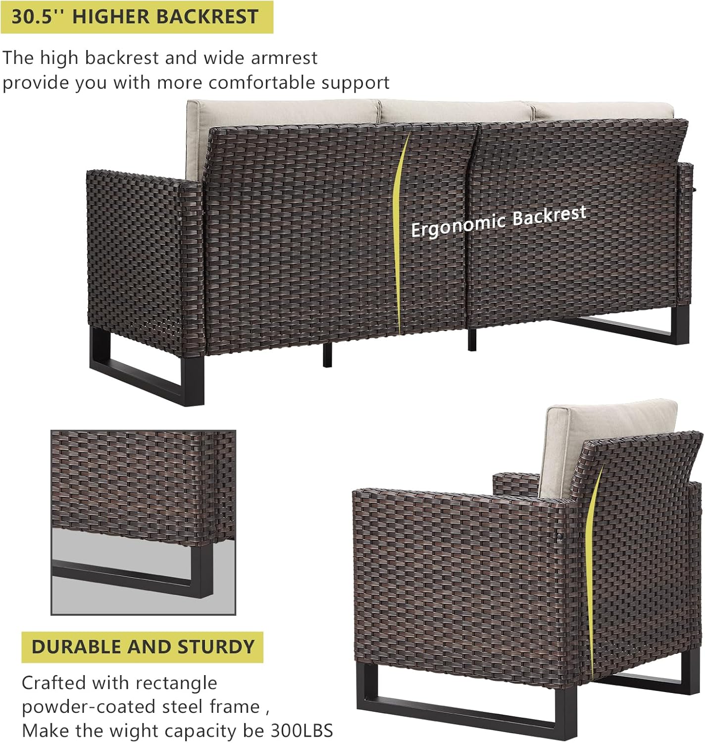 HUMMUH 6 Piece Patio Furniture Outdoor Sectional Sofa Set All-Weather Wicker Outdoor Chairs with End Table Ottomans for Patio,Porch,Garden,Backyard