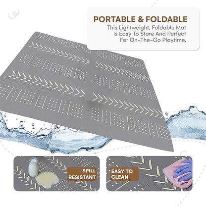 Childlike Behavior Baby Play Mat - 72x48-Inch Tummy Time Mat - 6-Piece Interlocking Foam Floor Tiles for Toddlers - Soft Waterproof for Floor Play and Crawling - Grey
